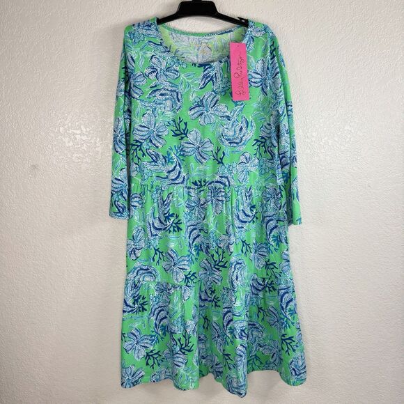 NWT Lilly Pulitzer Mini Geanna Swing Dress Green Floral XL 12 - 14 Kids Cotton - Picture 2 of 11